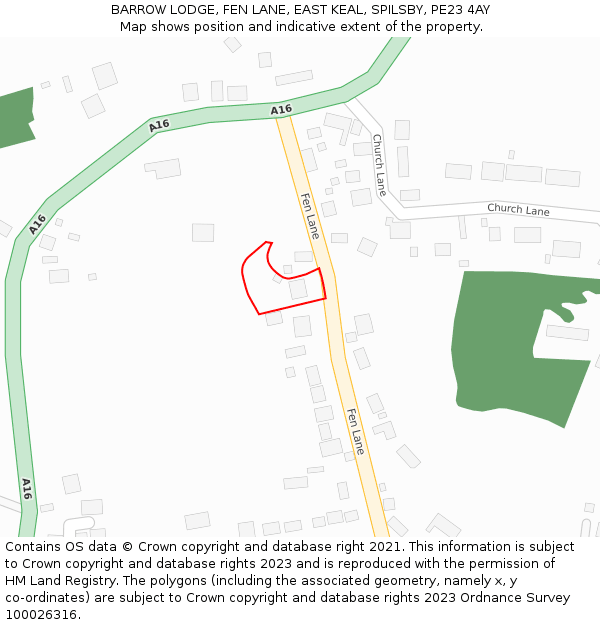 BARROW LODGE, FEN LANE, EAST KEAL, SPILSBY, PE23 4AY: Location map and indicative extent of plot