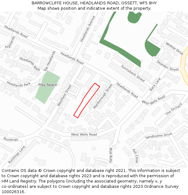 BARROWCLIFFE HOUSE, HEADLANDS ROAD, OSSETT, WF5 8HY: Location map and indicative extent of plot