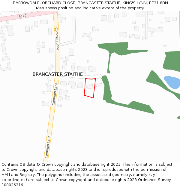 BARROWDALE, ORCHARD CLOSE, BRANCASTER STAITHE, KING'S LYNN, PE31 8BN: Location map and indicative extent of plot