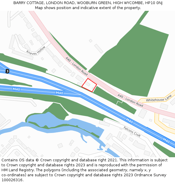 BARRY COTTAGE, LONDON ROAD, WOOBURN GREEN, HIGH WYCOMBE, HP10 0NJ: Location map and indicative extent of plot