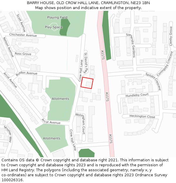 BARRY HOUSE, OLD CROW HALL LANE, CRAMLINGTON, NE23 1BN: Location map and indicative extent of plot