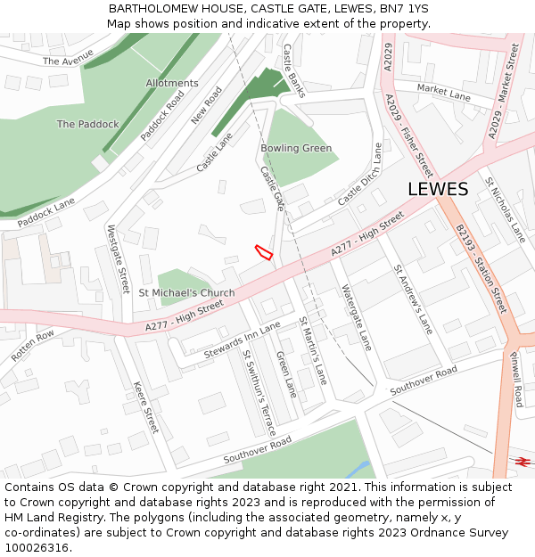 BARTHOLOMEW HOUSE, CASTLE GATE, LEWES, BN7 1YS: Location map and indicative extent of plot