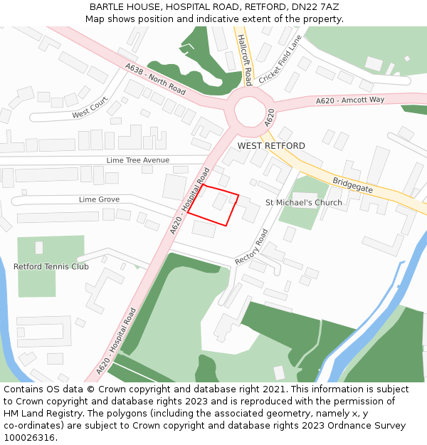 BARTLE HOUSE, HOSPITAL ROAD, RETFORD, DN22 7AZ: Location map and indicative extent of plot