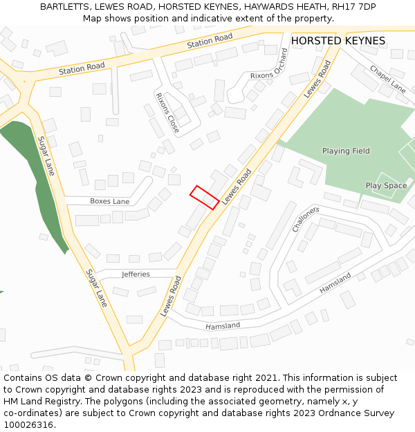 BARTLETTS, LEWES ROAD, HORSTED KEYNES, HAYWARDS HEATH, RH17 7DP: Location map and indicative extent of plot