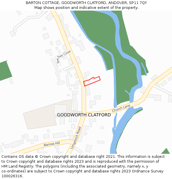 BARTON COTTAGE, GOODWORTH CLATFORD, ANDOVER, SP11 7QY: Location map and indicative extent of plot