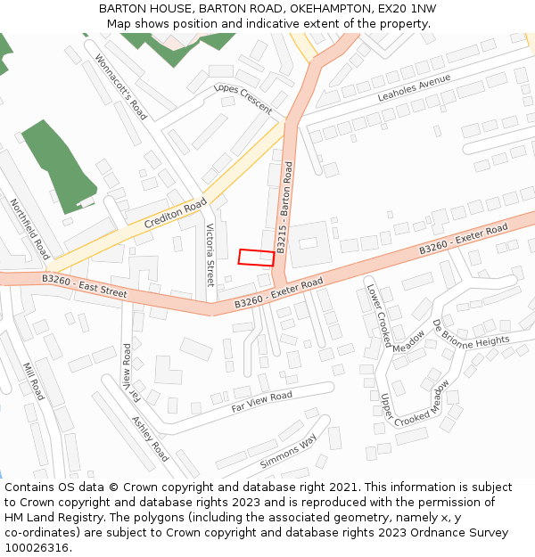 BARTON HOUSE, BARTON ROAD, OKEHAMPTON, EX20 1NW: Location map and indicative extent of plot