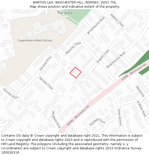 BARTON LEA, WINCHESTER HILL, ROMSEY, SO51 7NL: Location map and indicative extent of plot