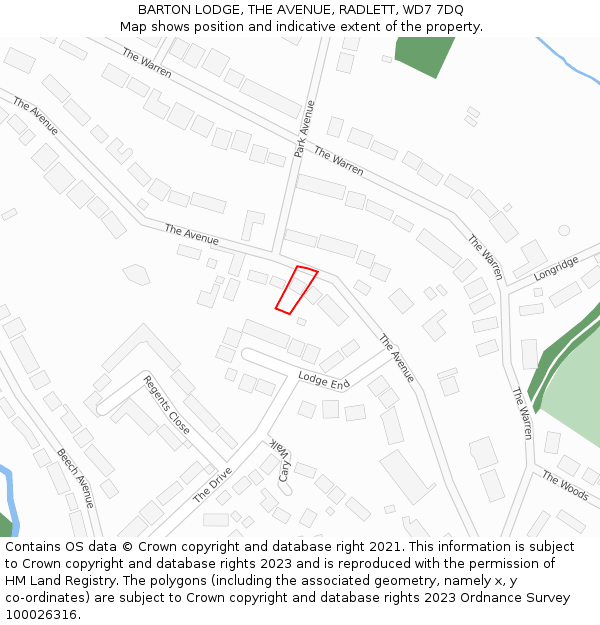 BARTON LODGE, THE AVENUE, RADLETT, WD7 7DQ: Location map and indicative extent of plot