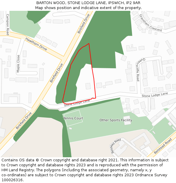 BARTON WOOD, STONE LODGE LANE, IPSWICH, IP2 9AR: Location map and indicative extent of plot
