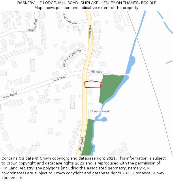 BASKERVILLE LODGE, MILL ROAD, SHIPLAKE, HENLEY-ON-THAMES, RG9 3LP: Location map and indicative extent of plot