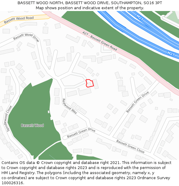 BASSETT WOOD NORTH, BASSETT WOOD DRIVE, SOUTHAMPTON, SO16 3PT: Location map and indicative extent of plot