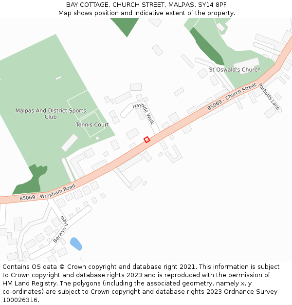 BAY COTTAGE, CHURCH STREET, MALPAS, SY14 8PF: Location map and indicative extent of plot