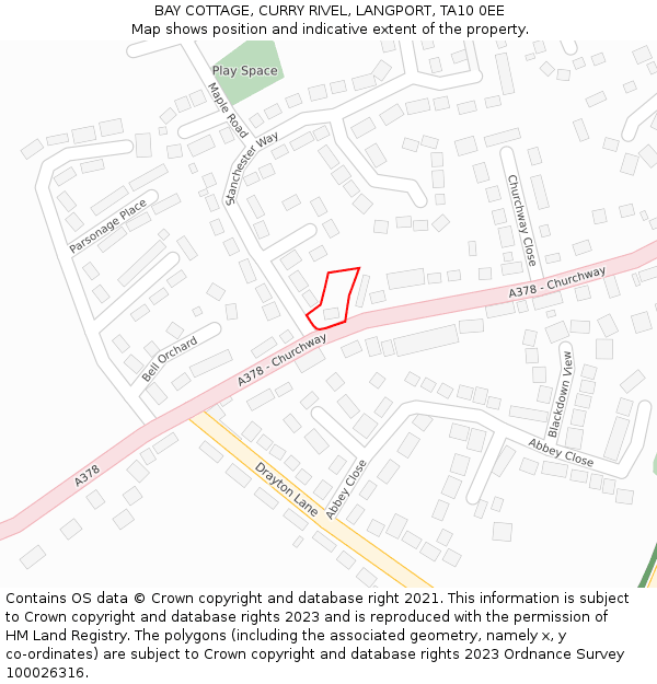 BAY COTTAGE, CURRY RIVEL, LANGPORT, TA10 0EE: Location map and indicative extent of plot