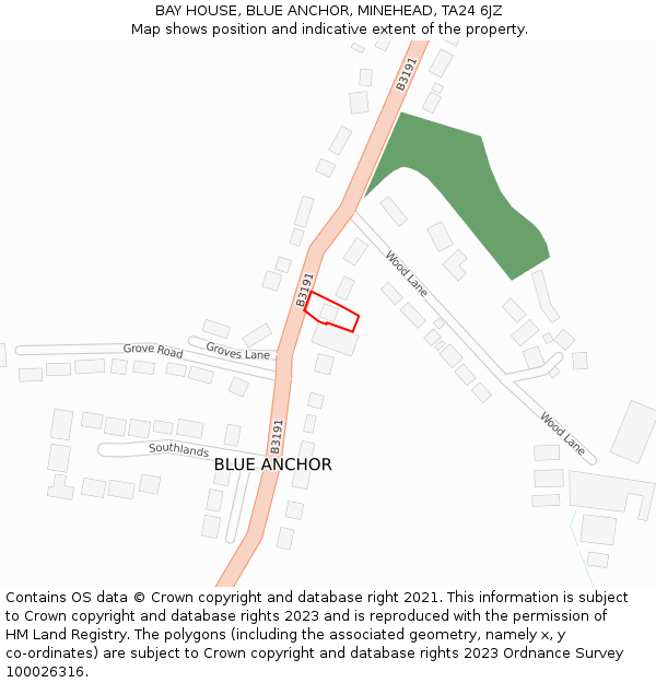 BAY HOUSE, BLUE ANCHOR, MINEHEAD, TA24 6JZ: Location map and indicative extent of plot