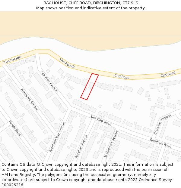BAY HOUSE, CLIFF ROAD, BIRCHINGTON, CT7 9LS: Location map and indicative extent of plot