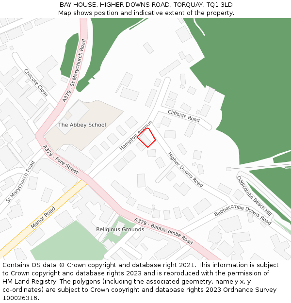 BAY HOUSE, HIGHER DOWNS ROAD, TORQUAY, TQ1 3LD: Location map and indicative extent of plot