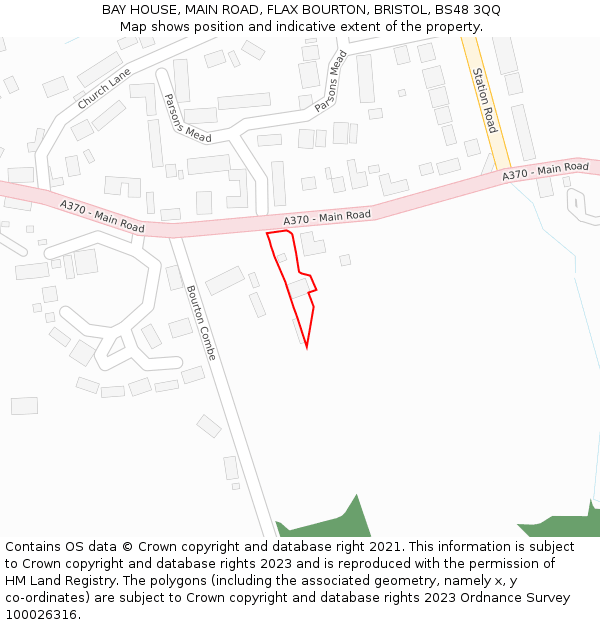 BAY HOUSE, MAIN ROAD, FLAX BOURTON, BRISTOL, BS48 3QQ: Location map and indicative extent of plot