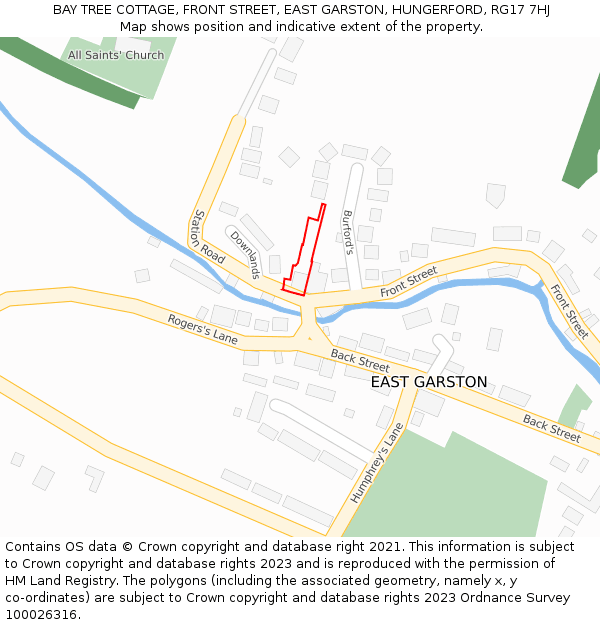 BAY TREE COTTAGE, FRONT STREET, EAST GARSTON, HUNGERFORD, RG17 7HJ: Location map and indicative extent of plot