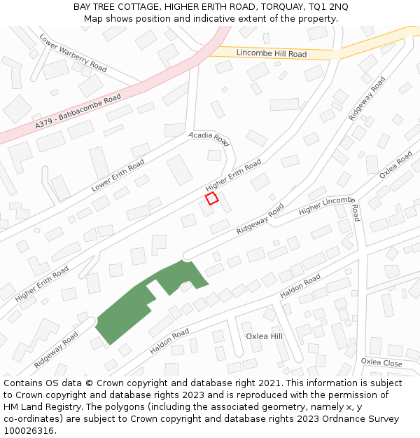 BAY TREE COTTAGE, HIGHER ERITH ROAD, TORQUAY, TQ1 2NQ: Location map and indicative extent of plot