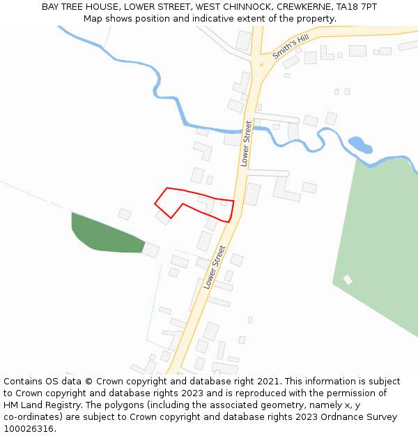 BAY TREE HOUSE, LOWER STREET, WEST CHINNOCK, CREWKERNE, TA18 7PT: Location map and indicative extent of plot