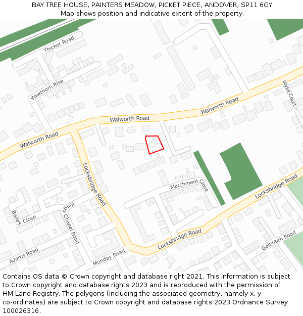 BAY TREE HOUSE, PAINTERS MEADOW, PICKET PIECE, ANDOVER, SP11 6GY: Location map and indicative extent of plot