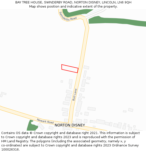 BAY TREE HOUSE, SWINDERBY ROAD, NORTON DISNEY, LINCOLN, LN6 9QH: Location map and indicative extent of plot