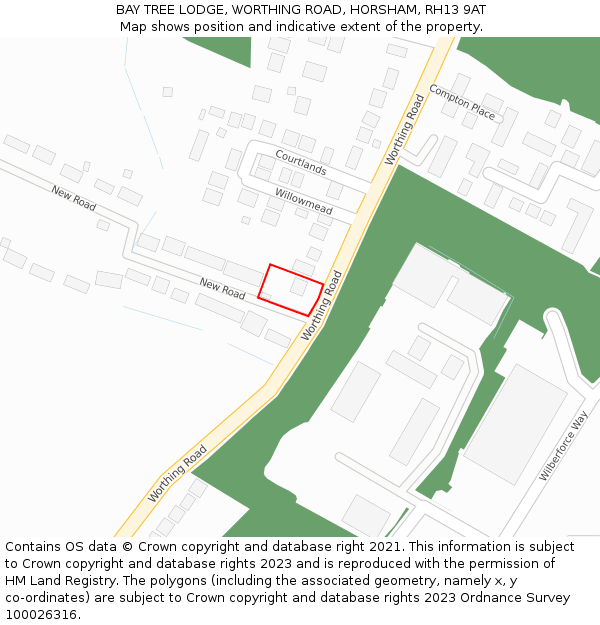 BAY TREE LODGE, WORTHING ROAD, HORSHAM, RH13 9AT: Location map and indicative extent of plot