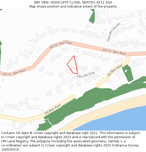 BAY VIEW, HIGHCLIFFE CLOSE, SEATON, EX12 2QA: Location map and indicative extent of plot