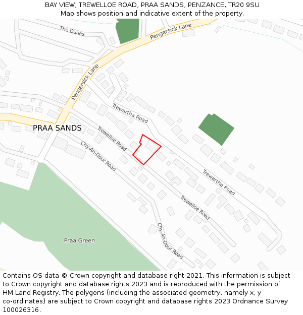 BAY VIEW, TREWELLOE ROAD, PRAA SANDS, PENZANCE, TR20 9SU: Location map and indicative extent of plot
