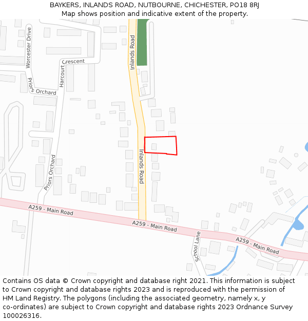 BAYKERS, INLANDS ROAD, NUTBOURNE, CHICHESTER, PO18 8RJ: Location map and indicative extent of plot