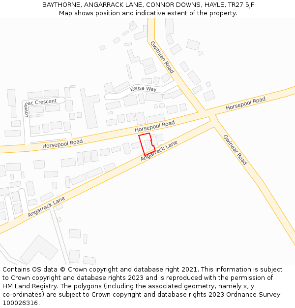 BAYTHORNE, ANGARRACK LANE, CONNOR DOWNS, HAYLE, TR27 5JF: Location map and indicative extent of plot