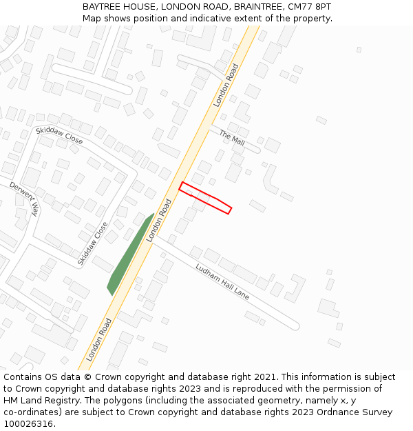 BAYTREE HOUSE, LONDON ROAD, BRAINTREE, CM77 8PT: Location map and indicative extent of plot