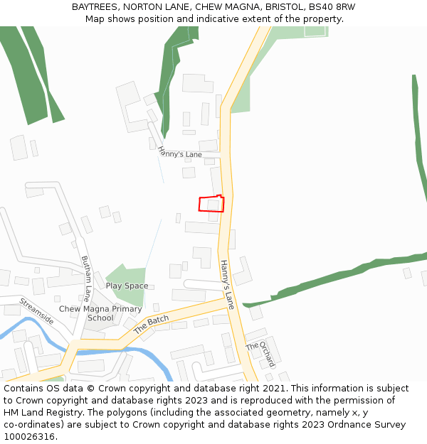 BAYTREES, NORTON LANE, CHEW MAGNA, BRISTOL, BS40 8RW: Location map and indicative extent of plot