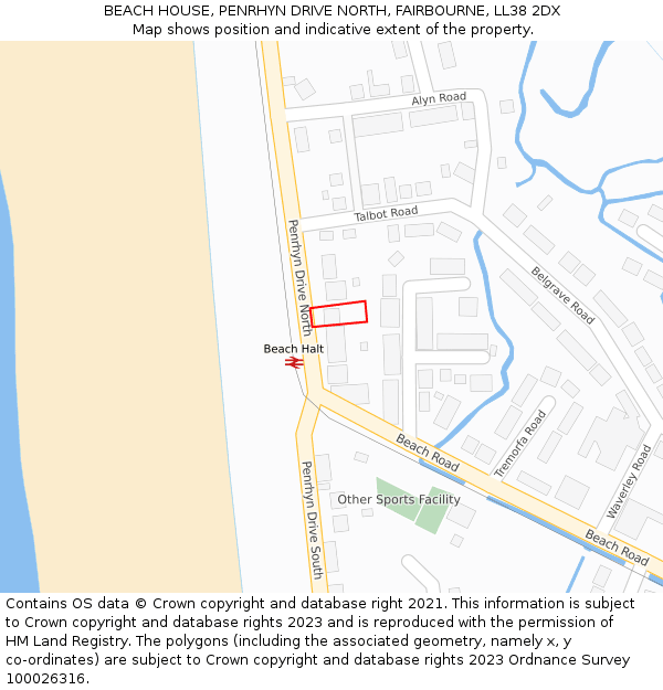 BEACH HOUSE, PENRHYN DRIVE NORTH, FAIRBOURNE, LL38 2DX: Location map and indicative extent of plot