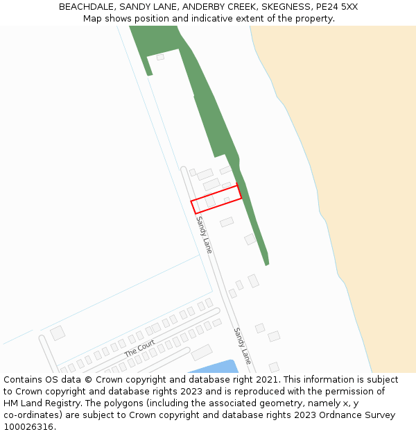 BEACHDALE, SANDY LANE, ANDERBY CREEK, SKEGNESS, PE24 5XX: Location map and indicative extent of plot