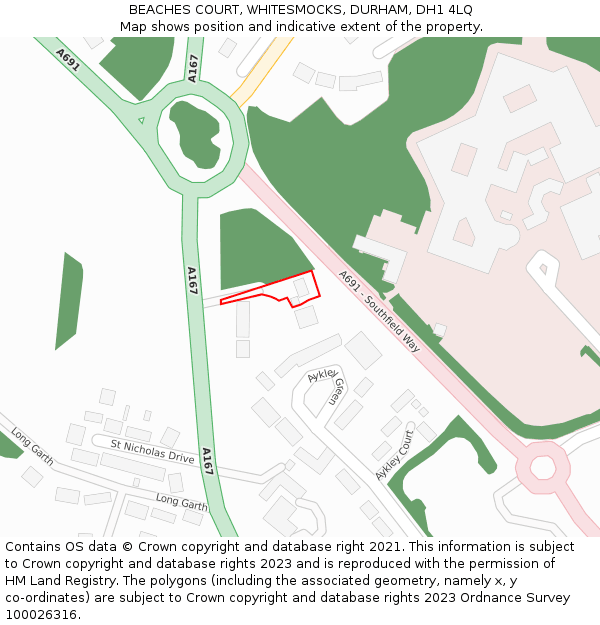 BEACHES COURT, WHITESMOCKS, DURHAM, DH1 4LQ: Location map and indicative extent of plot