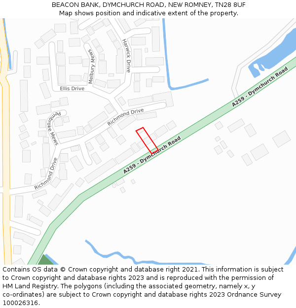 BEACON BANK, DYMCHURCH ROAD, NEW ROMNEY, TN28 8UF: Location map and indicative extent of plot