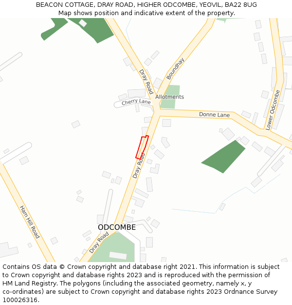 BEACON COTTAGE, DRAY ROAD, HIGHER ODCOMBE, YEOVIL, BA22 8UG: Location map and indicative extent of plot