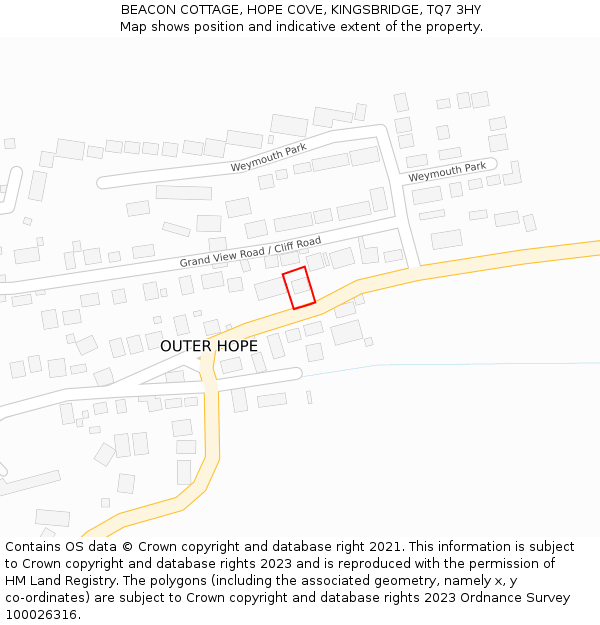 BEACON COTTAGE, HOPE COVE, KINGSBRIDGE, TQ7 3HY: Location map and indicative extent of plot