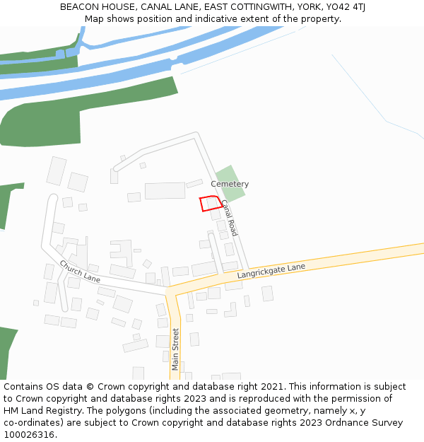 BEACON HOUSE, CANAL LANE, EAST COTTINGWITH, YORK, YO42 4TJ: Location map and indicative extent of plot