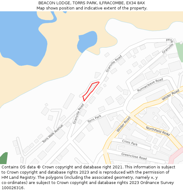 BEACON LODGE, TORRS PARK, ILFRACOMBE, EX34 8AX: Location map and indicative extent of plot