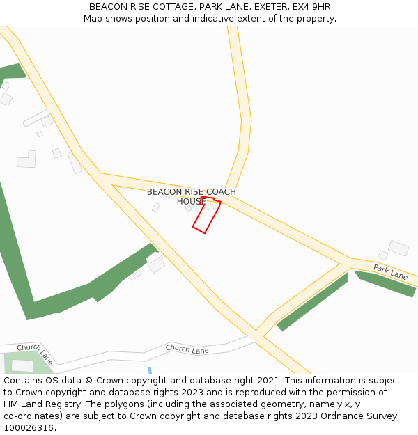 BEACON RISE COTTAGE, PARK LANE, EXETER, EX4 9HR: Location map and indicative extent of plot