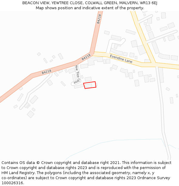 BEACON VIEW, YEWTREE CLOSE, COLWALL GREEN, MALVERN, WR13 6EJ: Location map and indicative extent of plot