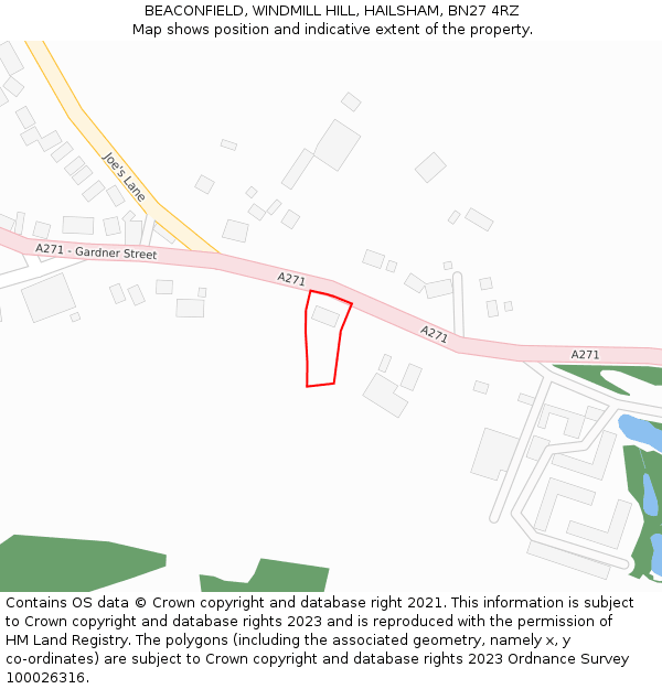 BEACONFIELD, WINDMILL HILL, HAILSHAM, BN27 4RZ: Location map and indicative extent of plot