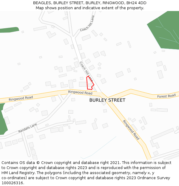 BEAGLES, BURLEY STREET, BURLEY, RINGWOOD, BH24 4DD: Location map and indicative extent of plot
