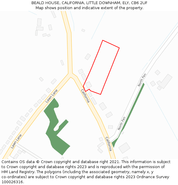 BEALD HOUSE, CALIFORNIA, LITTLE DOWNHAM, ELY, CB6 2UF: Location map and indicative extent of plot