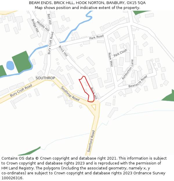 BEAM ENDS, BRICK HILL, HOOK NORTON, BANBURY, OX15 5QA: Location map and indicative extent of plot