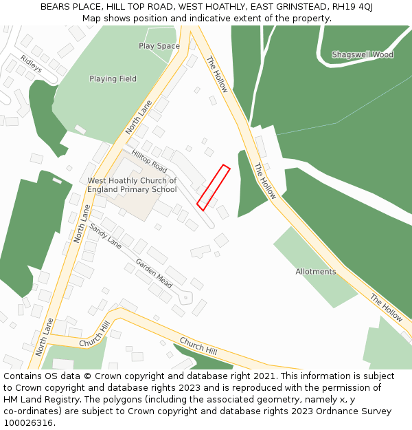 BEARS PLACE, HILL TOP ROAD, WEST HOATHLY, EAST GRINSTEAD, RH19 4QJ: Location map and indicative extent of plot