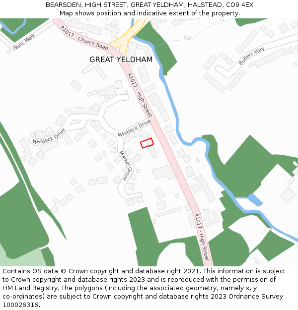 BEARSDEN, HIGH STREET, GREAT YELDHAM, HALSTEAD, CO9 4EX: Location map and indicative extent of plot