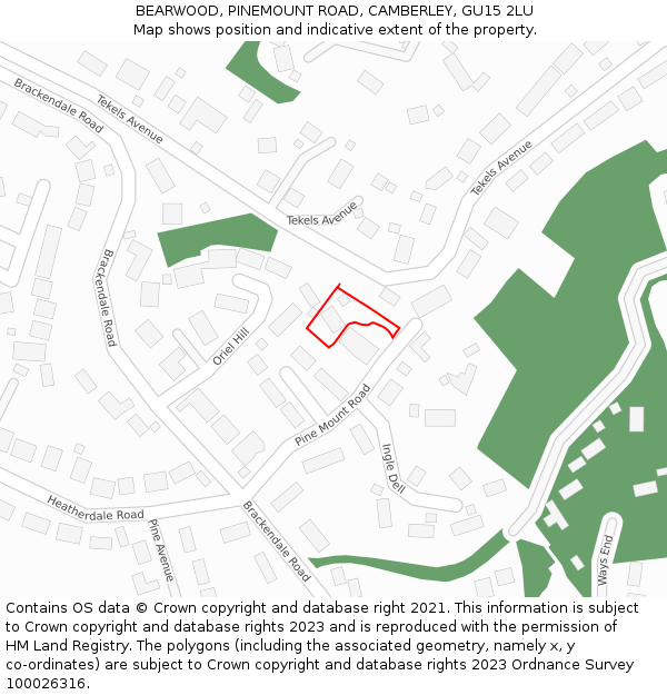 BEARWOOD, PINEMOUNT ROAD, CAMBERLEY, GU15 2LU: Location map and indicative extent of plot